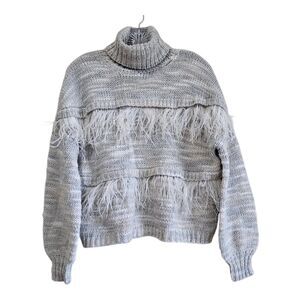 CINQ A SEPT 5 a 7 Sz XS Sweater Ostrich Feathers Wool Blend Oversized 42" AS IS